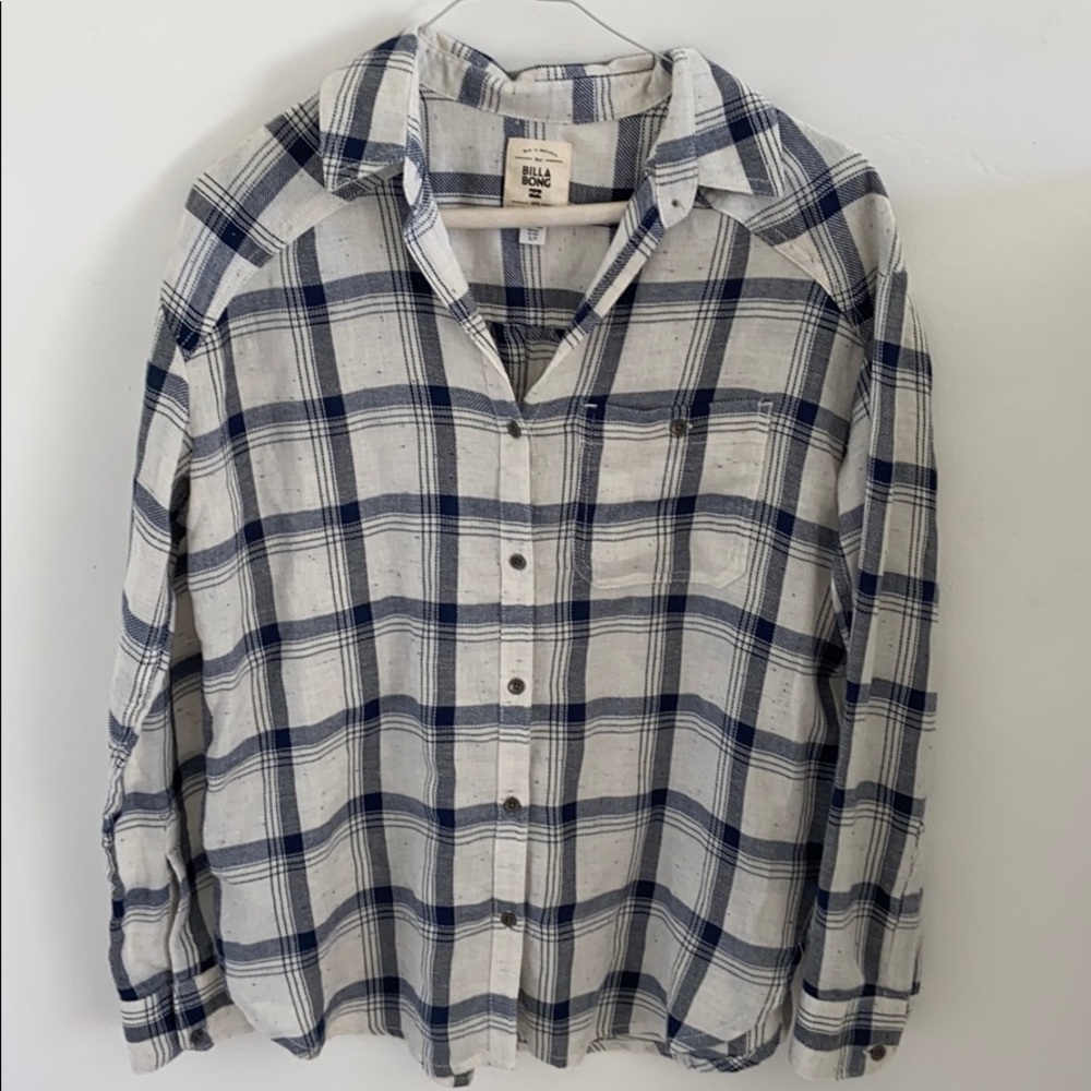 Billabong long sleeve blue and white shirt